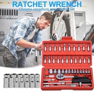 Shock Socket Wrench Set 46 Pcs 1/ 4 Inch Socket Ratchet Tool Kit Motorcycle Car Workshop Tool Box