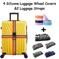 4PCS Silicone Luggage Wheel Covers + 2PCS Adjustable Luggage Wheel Protectors & Travel Belt Set