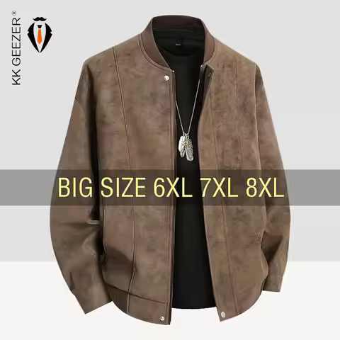 Leather Jacket Men Suede Coats Spring Windbreaker Oversized 6XL 7XL 8XL Plus Size Street Moto Autumn