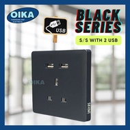 Imitos USB Switch Socket with 2 USB Full Copper Modern Socket Hitam Matt Black Switch