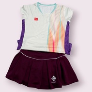 BWF badminton shirt + skirt set, BWF avocado green shirt + kumpu purple brown dress,The BWF World Ch