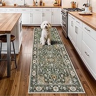 Washable 3x8 Hallway Runner Rug - Kitchen Rugs Ultra Soft Entryway Rug Runner Vintage Floral Floor M