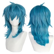 Sally Face Wig Synthetic Medium Length Straight Blue Sally Face Cosplay wigs for Halloween Carnival 