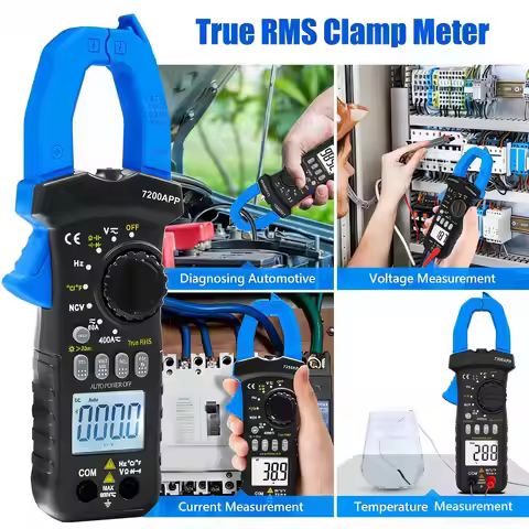 HP-7200APP TRMS 6000 Counting Clamp Multimeter, Bluetooth Clamp Ammeter for AC/DC Current Voltage Re