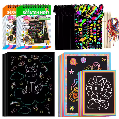 Rainbow Scratch Paper Children's Art Cards Black DIY Rainbow Art Paper Card Neon Scratch Paper Chris