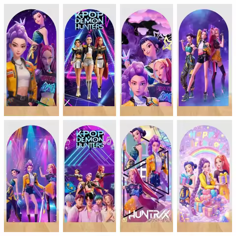 Kpop Demon Hunter Arch Backdrop Cover Girl's Birthday Party Kid Cool Stage Decoration Wall Saja Boys