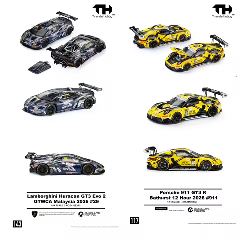 TH 1:64 Lamborghini Huracan GT3 EVO2 - GTWCA 2026 No. 29 Porsche 911 GT3R-B12H2026 No. 911 Alloy Car