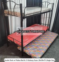 DOUBLE DECK WITH PULL OUT BED AND 3 REGULAR FOAM SINGLE SIZE 30X30X75