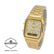 Casio Vintage Series Standard Analog Digital Gold Stainless Steel Band Watch AQ230GA-9D AQ-230GA-9D