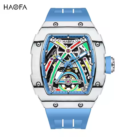 Haofa Automatic Mechanical Watches for man Skeleton Self-wind Movement Carbon Fiber Case Man Watch S