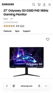 Samsung 27" Odyssey G3 G30D FHD 180Hz 電競螢幕