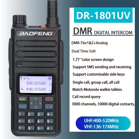 Baofeng DR-1801 Walkie Talkie DMR Radio Dual Band Dual Time Slot Digital AES256 Encryption Radio Tie