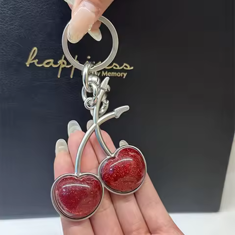 Fashion Glitter Red Cherry Keychain Cherries Pendant Keyring For Goyard LV Handbags Shoulder Bags Ac