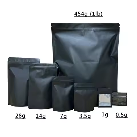 20-100 PCS Small Size 1g -1 Pound Black Matte Color Zipper Bag Smell Proof Pouch One Side Clear Myla