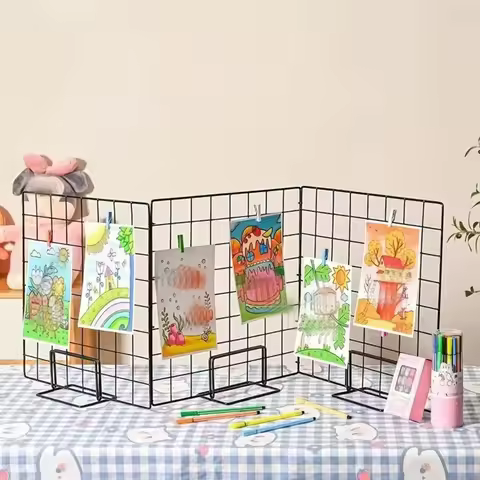 Modern Grid Display Rack Metal with Base Storage Rack Grid Frame Jewelry Booth Rack For Grid Panel