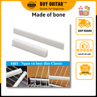 1 Bộ Ngựa và lược đàn guitar Classic bằng xương - Nut and Bridge bone guitar Classic - Cho âm thanh