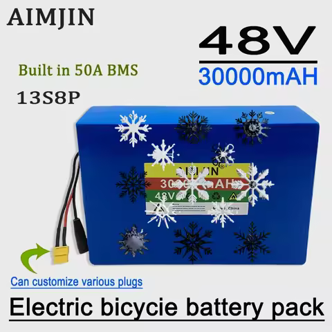 2025 New 13S8P 48V 30Ah li-ion battery for electric scooters, mountain bikes 250-800W+54.6V 2A charg
