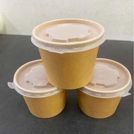 50pcs Kraft brown paper BOWL with LID 390cc