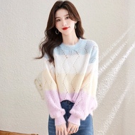 sweater rajut wanita warna rainbow pelangi