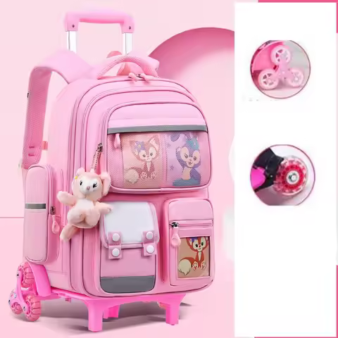 School Rolling Backpack Girls Kids 17 inch 6 Wheels Primary School Bookbag wheel wheeled Luggage Bag