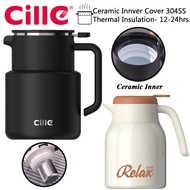 Cille 1.2L/1.5L Nordic Style Ceramic Liner 304SS Stainless Steel Vacuum Flask Thermos Water Jug