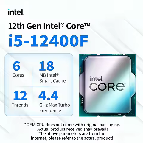 Intel Core i5-12400F CPU 12th Gen Processor 6 Core 12 Thread 2.5GHz-4.4GHz LGA1700 for Gaming & Over