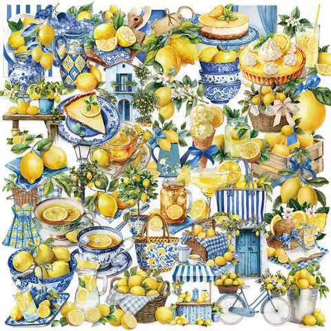 50Pcs Lemon Theme Stickers PET Waterproof Decorate Scrapbook Storage Box Helmet Phone Skate Suitcase