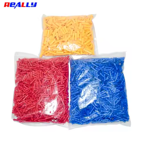 500Pcs BV Crimp Terminal Butt Splice Crimp Connector Wire Copper Insulated Electrical Straight Wire 