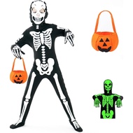 FAYBOX Skeleton Costume Glow in The Dark for Kids Toddler, Halloween Fortnite Onesie for Boy Girls w