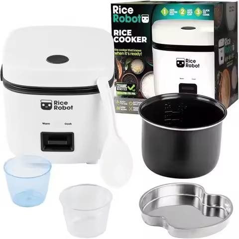 Compact Electric Rice Cooker Steamer 4.5 Cups Nonstick Pot Quart Portable Dishwasher-Safe Automatic 