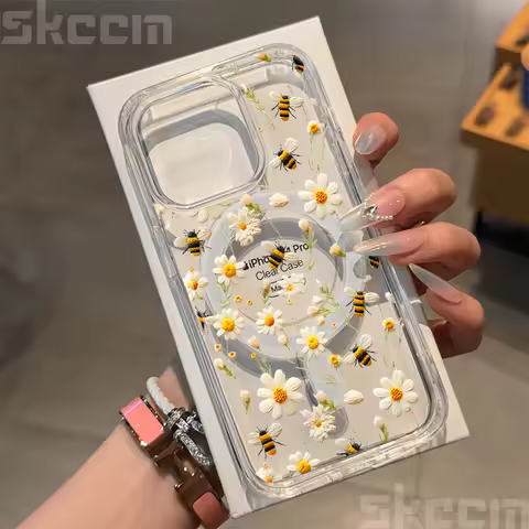 Honeybee Flower Pattern Phone Case For iPhone 17 16 16E 15 14 13 12 11 Pro Max XS XR 7 8 Plus For Ma