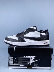 Travis Scott x Nike Air Jordan 1 aj1三方聯名款低幫籃球鞋休閑運動鞋  壓紋米白黑倒鈎 DL2211-001