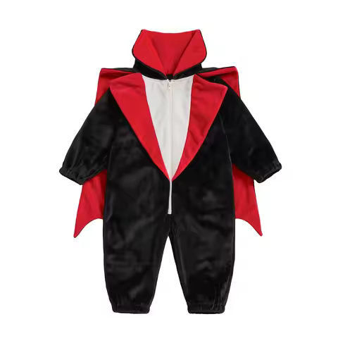 Kids Vampire Costume Long Sleeve Zipper Closure Patchwork Jumpsuit Halloween Costume for Cosplay Par