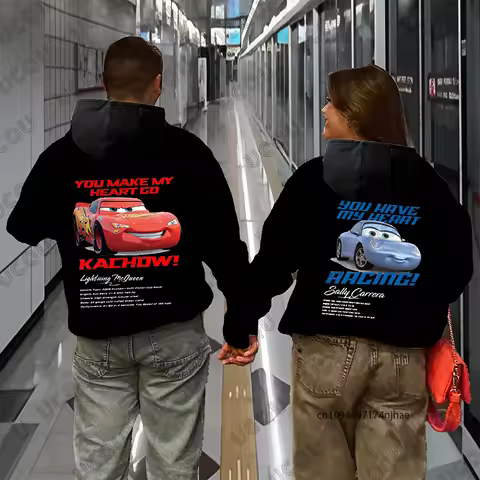 2026 Cars Lightning McQueen & Sally Print Couple Hoodies For Men Women Sally & McQueen Long Sleeve P