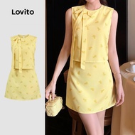 Lovito Elegant Tops or Bottoms Bow Leisure Spring/summer Yellow Top Tops or Bottoms for Women L178ED