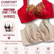 34E Besi Bra Span Cotton Lembut Wired Lace Bra Baju Dalam Wanita