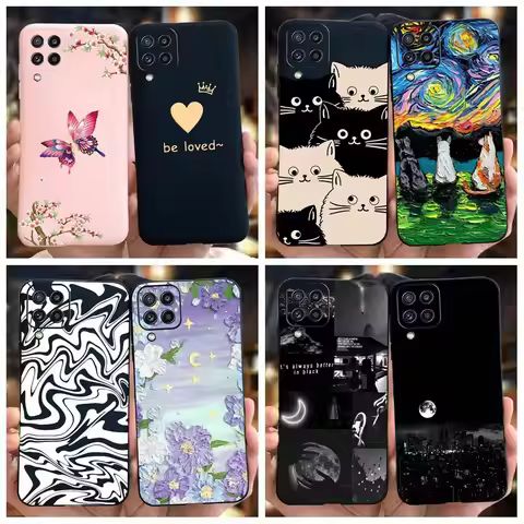 For Samsung Galaxy M22 M32 Case SM-M225F SM-M325F Cover Cute Cat Flower Soft Slim Bumper For Samsung
