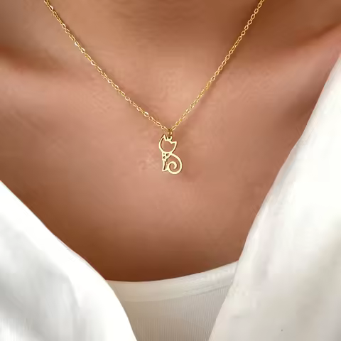 Stainless Steel Necklaces Line Cartoon Cat Pendants Chain Choker Jewellery Fashion Necklace For Wome