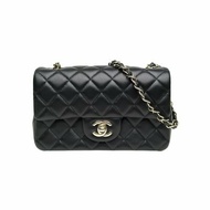 CHANEL CF口蓋包大Mini20cm黑色羊皮晶片開淺金扣硬底