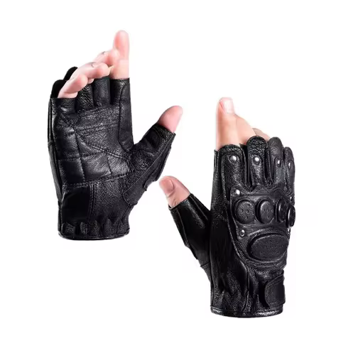 Motorcycle Fingerless Driving Gloves Leather Outdoor Sport Half Finger Glove for Men Women Cycling H