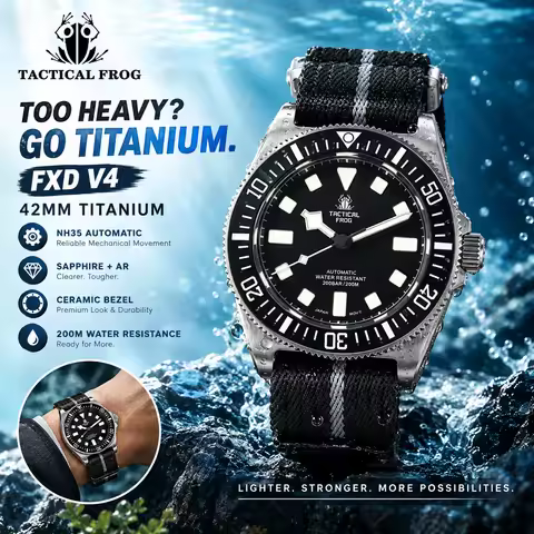 Tactical Frog FXD V4 42mm Titanium Automatic Watch NH35 Mechanical 200M Dive Watch Sapphire Ceramic 
