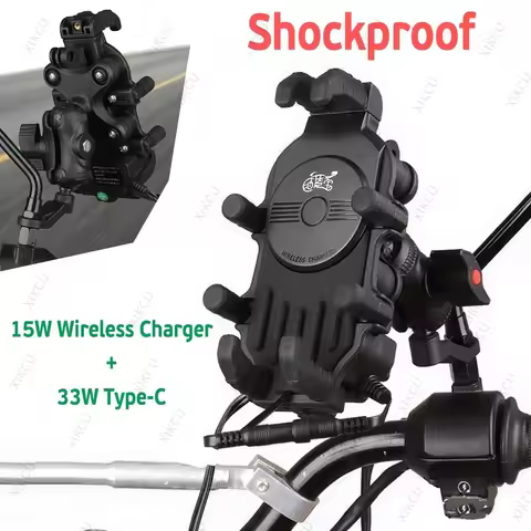 Octopus Shockproof Phone Holder Motorcycle Bicycle Stand 15W Wireless Charger 33W Type C Port Motorb
