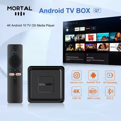 SMART Android TV Box Home theater Netflix YouTube AllwinnerH313 1000M Wifi6 4K video MORTAL Q7 Chrom