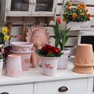 Huaxin Red Pottery Flowerpot Relief Crown Breathable Pottery Pot Retro Distressed ins Style Garden A