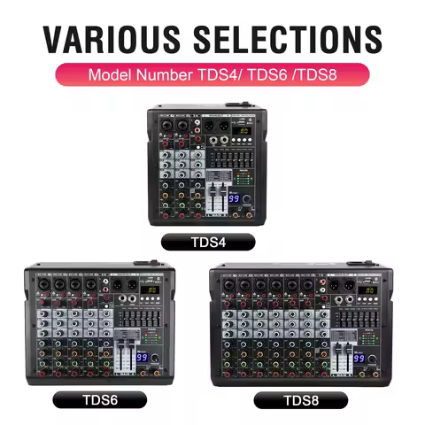 Gooermi TDS 4/6/8 Channel Audio Mixer USB Bluetooth Sound Console 48V Phantom Power DSP 99 Effects f