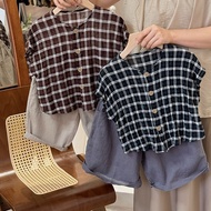 2026 Fashion 2026 Summer New Arrival~ch Light Breathable Mori Style Checked Checked Boys Girls Retro