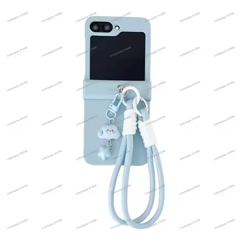 Ins Cute Korean Sky Blue Case with Cloud Pendant Portable Rope for Samsung Galaxy Z Flip7 Z Flip 6 Z