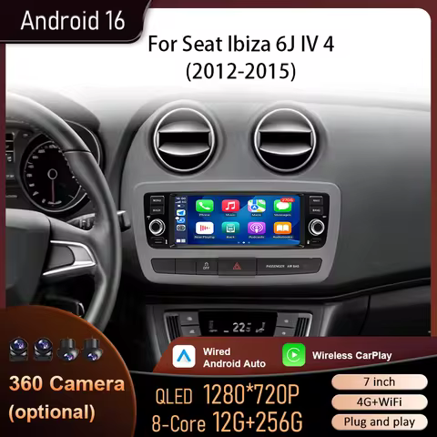 6.8 " for Seat Ibiza 6J IV 4 2012-2015 Android 16 BT 4G WiFi GPS QLED Touch FM RDS Split Screen Auto