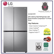 LG GS-B6473PY (647L) Side by Side Refrigerator with Smart Inverter Compressor™ in Prime Silver, 3 Ti