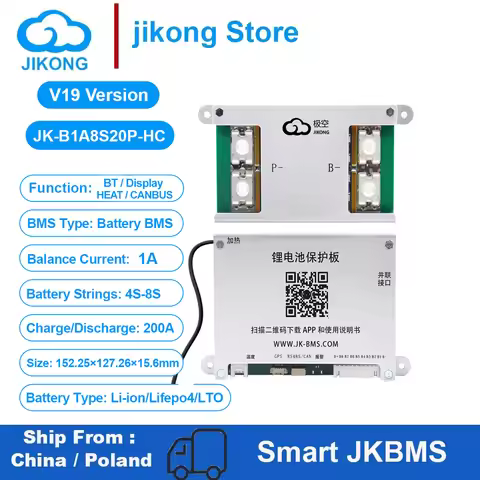 JIKONG JK BMS B1A8S20P Active Balance JKBMS 4S 6S 8S 100A 2A with BT RS485 Heat CAN for Li-Ion LiFeP